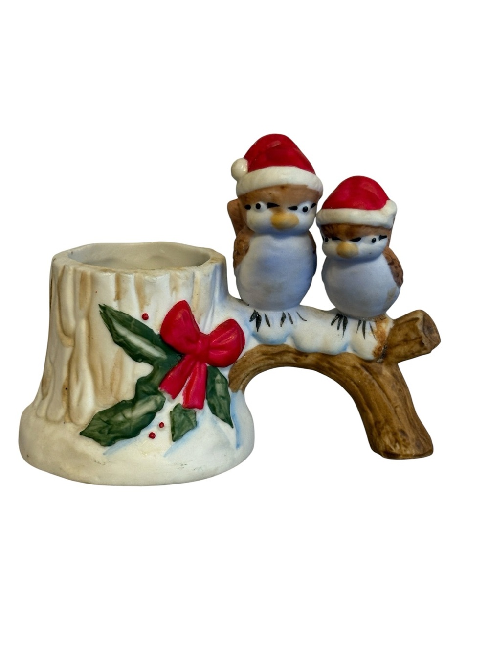 Vintage LeGo Taiwan Festive Birds Candle Holder Votive/Tealight White Multi